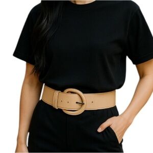 LE CHATEAU Nude Peachy Pink Wide Belt Faux Leather 80’s Vibe Size XL